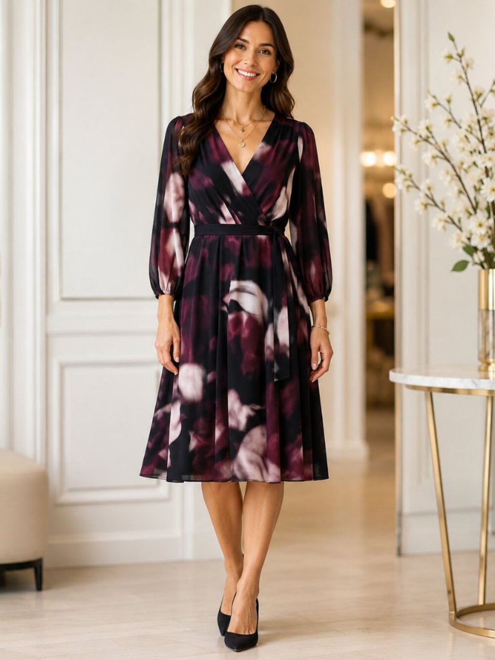 DKNY Floral Abstract Wrap Dress – Size 8